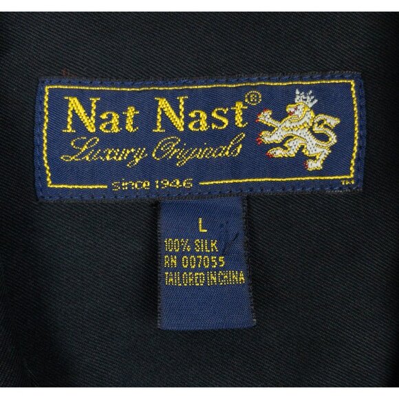 Nat Nast Silk Panel Camp Shirt Men's Large Black Striped Embroidered Bowling - Picture 3 of 12